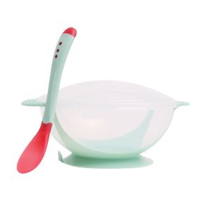 KidKeeper Bowl and Spoon Anti-slip Suction Base with Heat Sensing Spoon (Color: Green)
