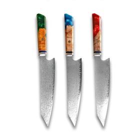 Chef's Knife For Japanese Cuisine In Damascus (Option: Red Green Blue-34.7cm)