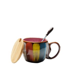 Creative ceramic cup milk cup water cup coffee cup breakfast cup couple cup to cup mug with lid spoon (Color: Pink)