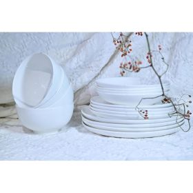Lily Bone China Dinnerware Set, 16 Pieces, Service For 4, White Plates, Dishes, Bowls Set, Microwave And Dishwasher Safe (Color: White)