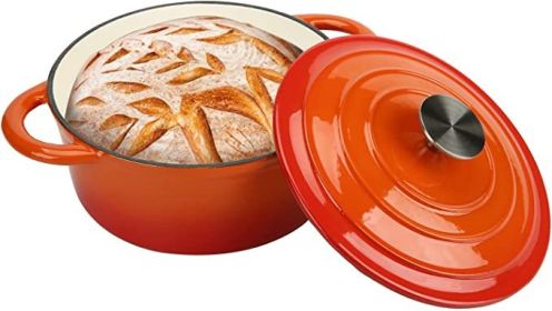 Dutch Oven,Dutch Oven Pot with Lid,4.5 QT Enamel Dutch Ovens with Dual Handles,Cast Iron Pot for Braiser,Cooking,Gifts for Family (Color: Orange)